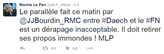 tweet marine le pen clash bourdin